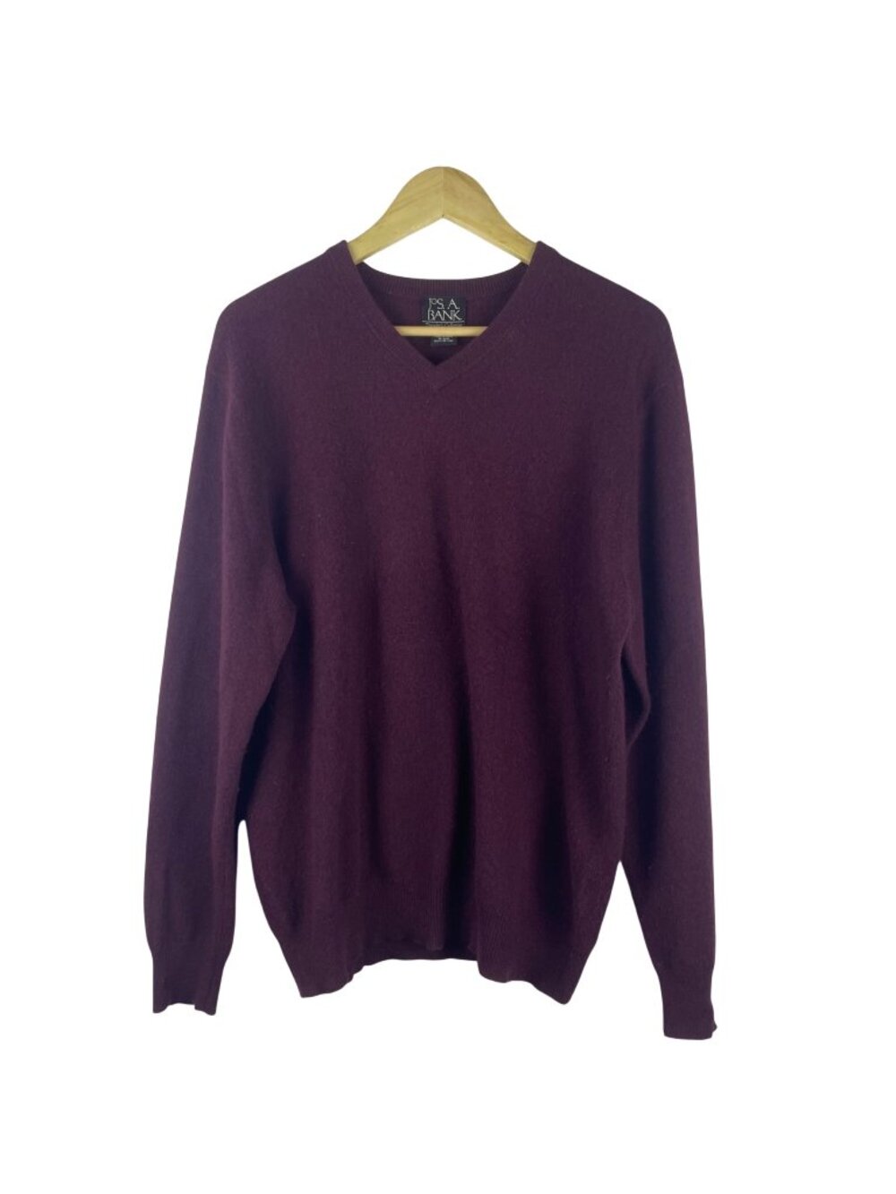 Jos. A. Bank 100% Cashmere Mens Burgundy  V-Neck Sweater Medium Travelers Preppy